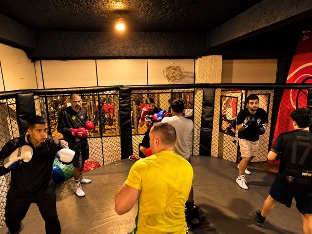 Alunos treinando boxe em grupo no CT Uchiha
